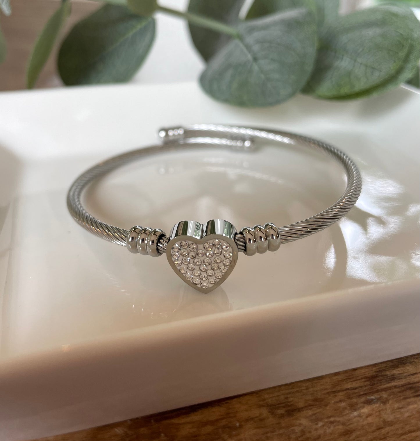 Silver Pave Heart Bracelet