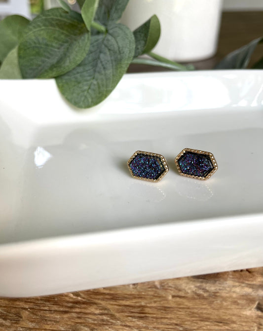 Blue Magenta Druzy Studs