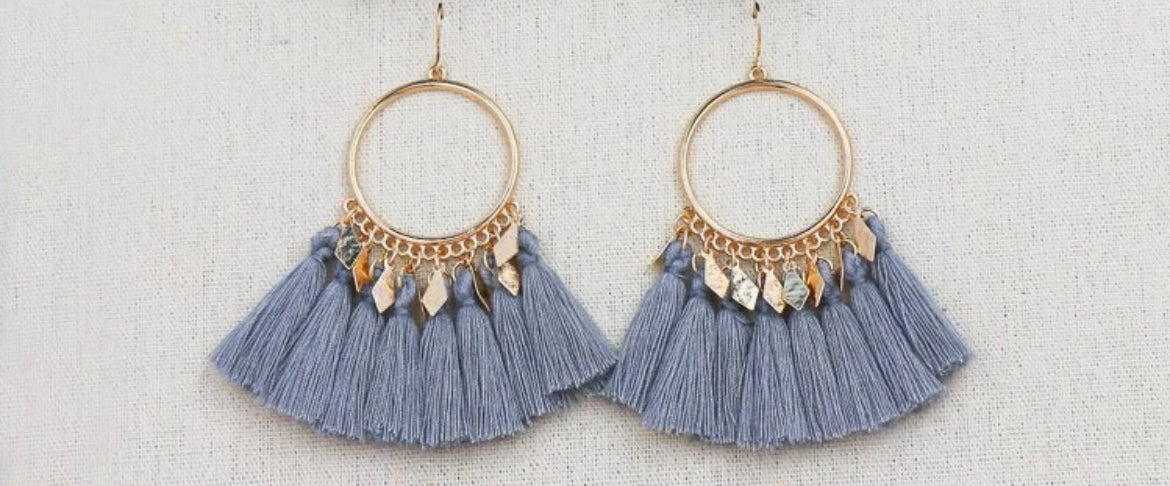 Grey Fringe & Hoop Earrings